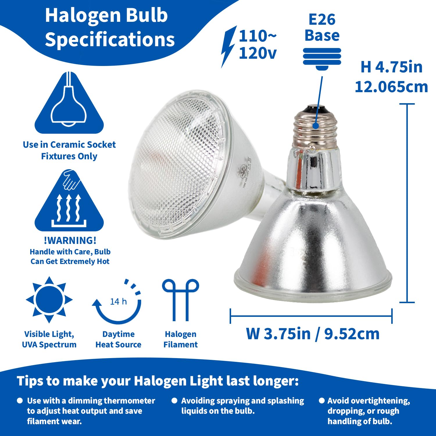 Pangea 50W Halogen Heat Lamp For Reptiles - Warming Uva And Infrared Light For Turtles, Tortoises, Bearded Dragons - Heating Bul